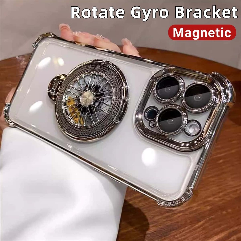 Rotate Gyro Bracket Magnetic Phone Case for Iphone 15 Pro Max 11 12 13 14 Pro Max Clear Silicone Cas