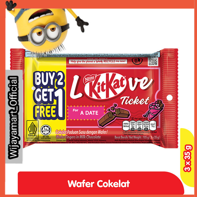 

KitKat Love Ticker Cokelat Susu Wafer 4F 3 x 35 g