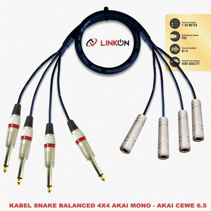 Kabel Audio Snake Jack 4x Akai Mono To 4x Akai Cewe 6.5 LINKON - WANG