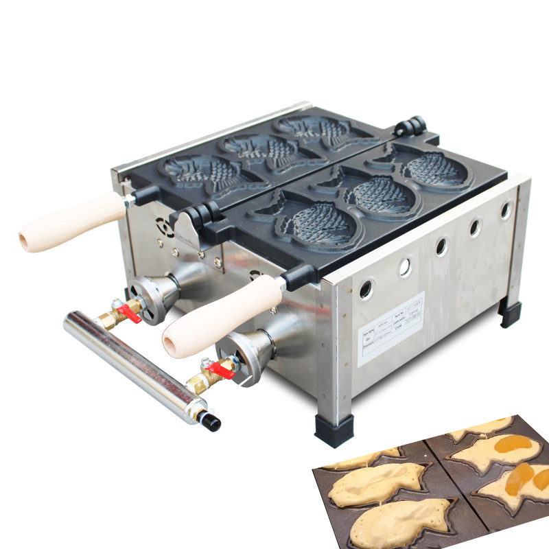Commercial 3 pcs LPG gas ice cream taiyaki machine fish shape waffle cone maker machine nostick taiy