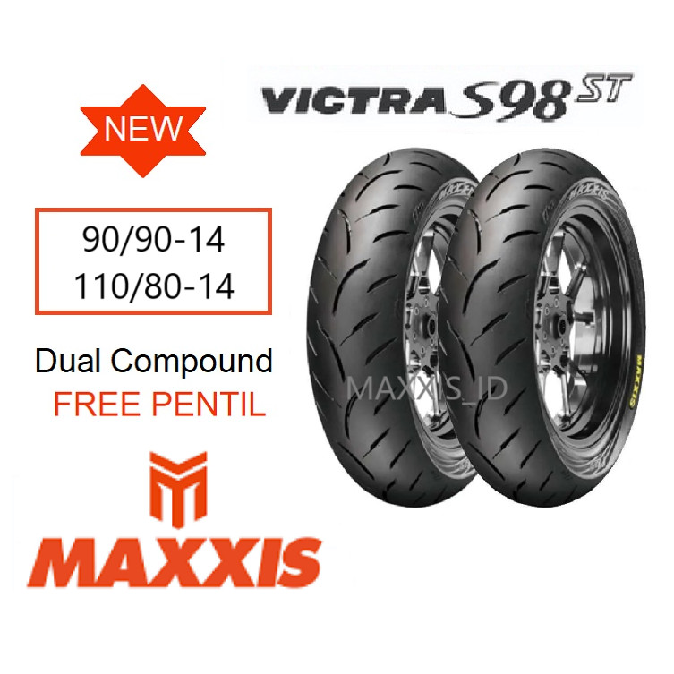 ( PAKET 2 BAN - RING 14 ) VICTRA 90 90 14 dan 110 80 14 MAXXIS Ban motor Matic TUBELESS FREE PENTIL