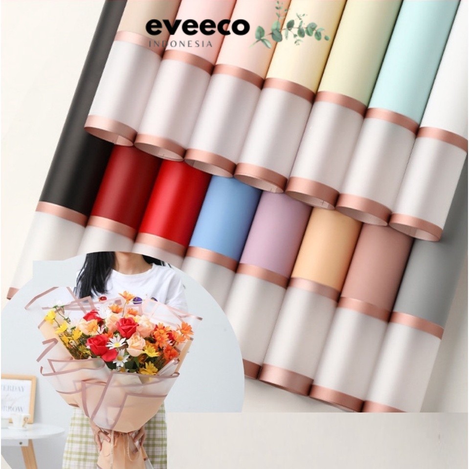 

EVEEco - (5 LEMBAR) - FL24 GOLD FRAME Kertas Bunga Paper Buket Motif Gold Frame Tebal Transparan Florist Cellophane