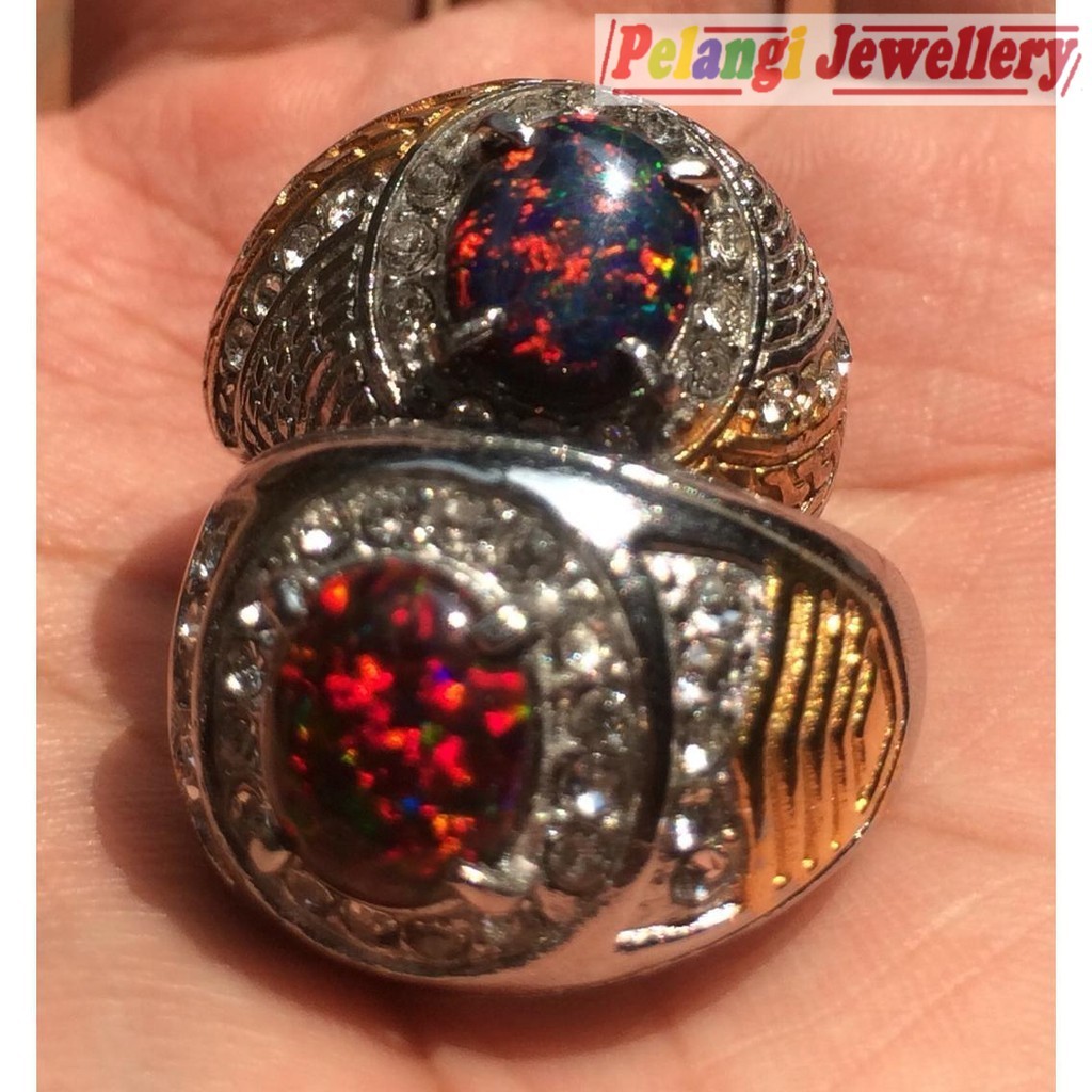 Paket 2 Cincin Titanium Batu Kalimaya Biru Dan Kalimaya Merah HQ