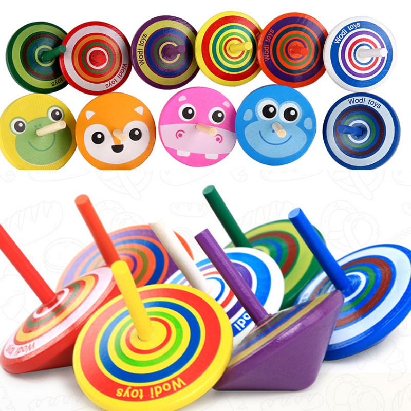 

Kids Mini Colored Wooden Gyro Toys Children Adult Relief Stress Cartoon Pine Desktop Spinning Top Educational Game