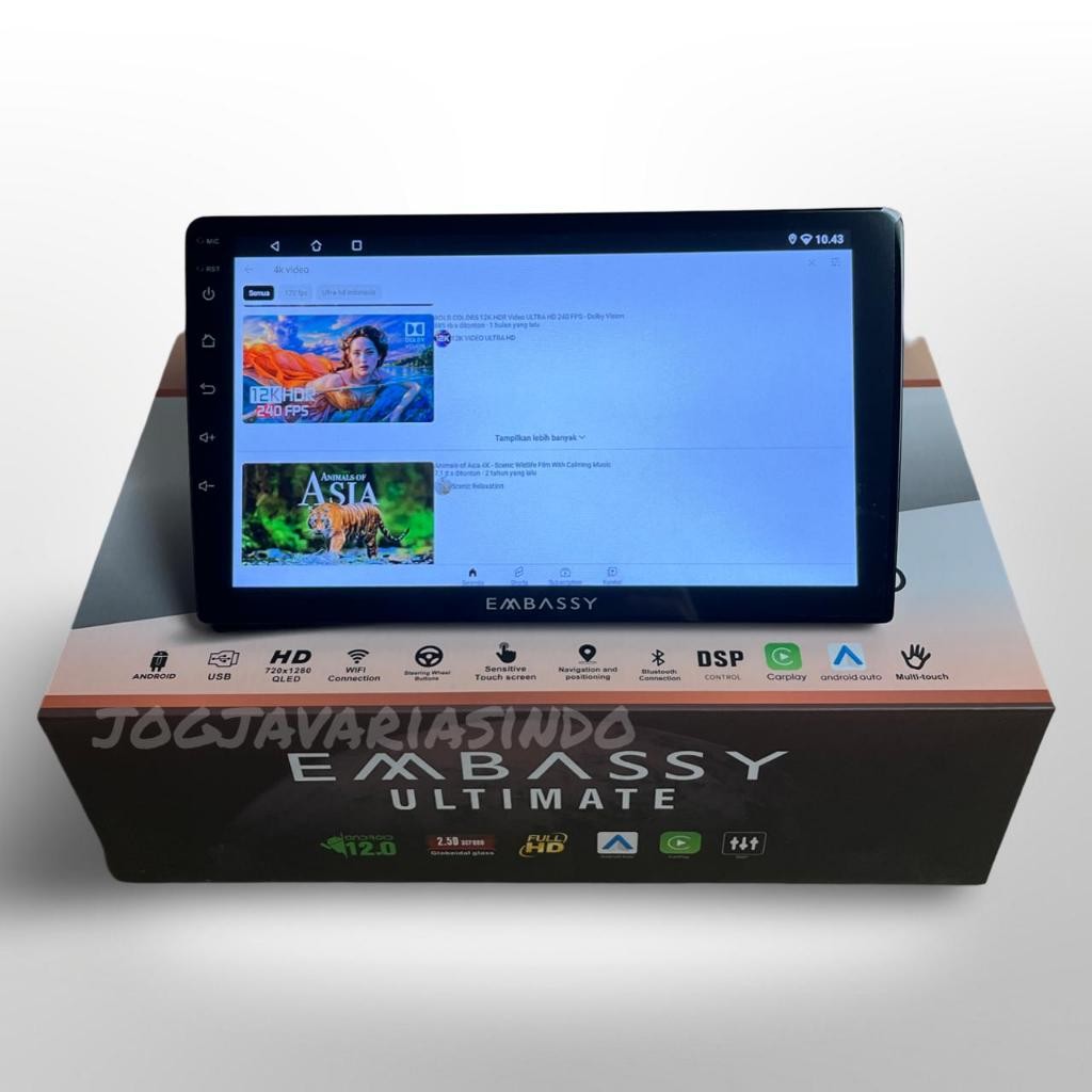 Headunit Android Embassy Ultimate 9 Inch layar QLED