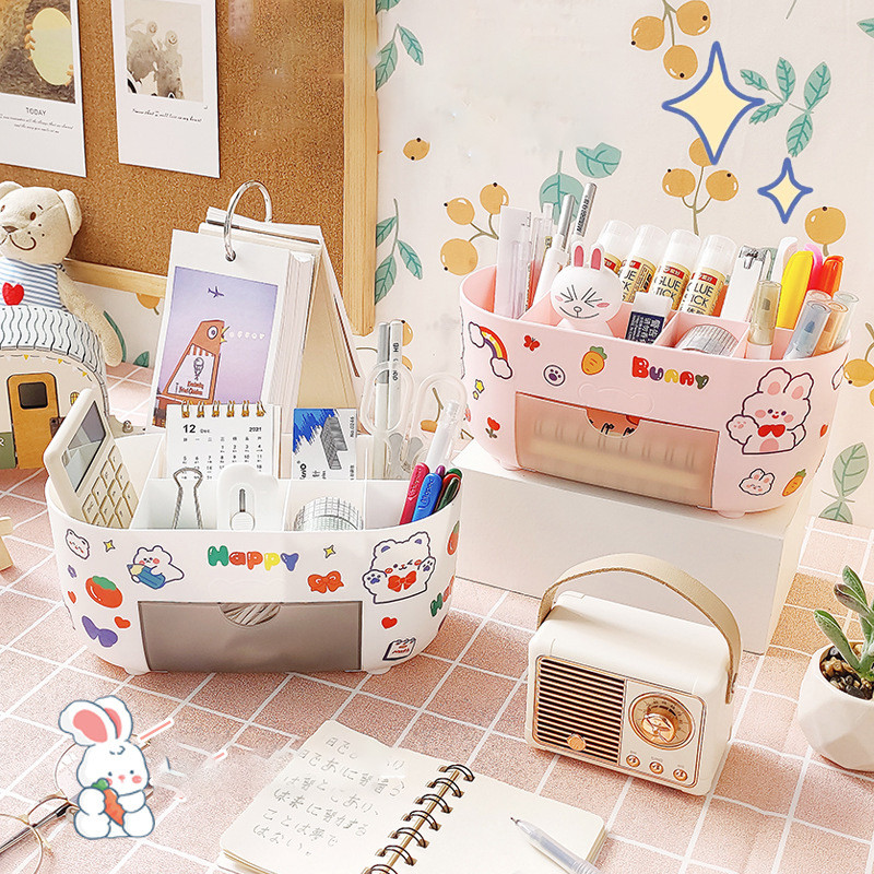 

Kawaii Desktop Pen Holder Large-capacity Cute Stationery Storage Box Creative Cartoon Pencil Holder Ins Style Desk Organizer
