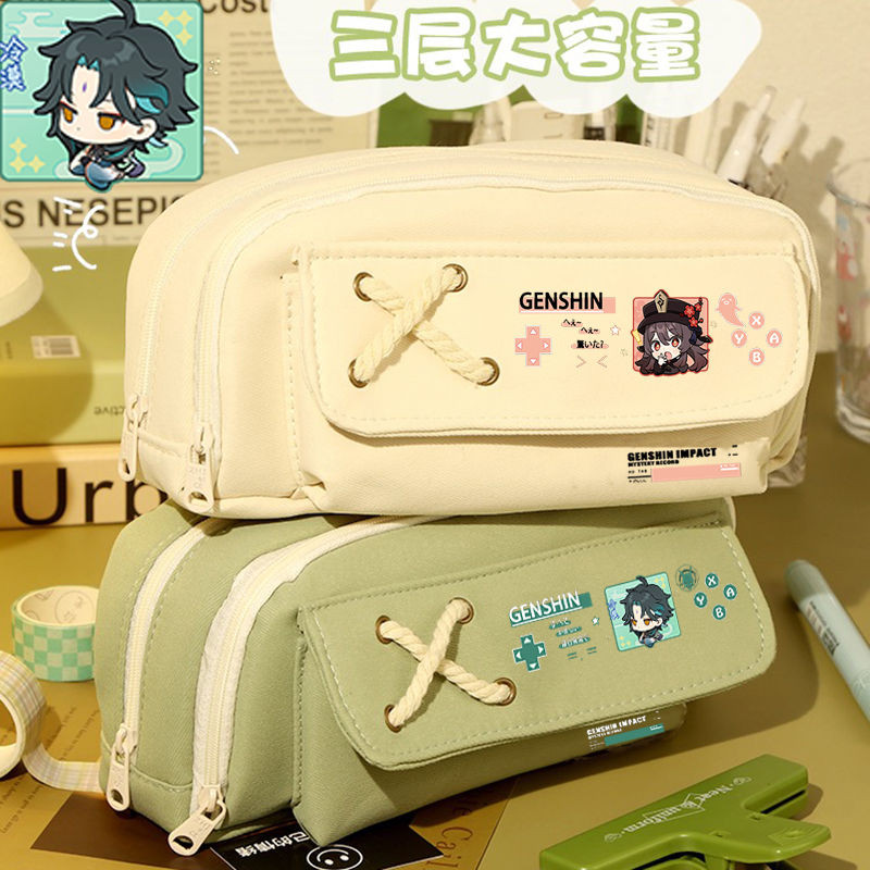 

papelería divertid Genshin Impact pencil pouch xiao/Venti/Tartaglia/Diona/Hu Tao/ japanese stationery cute pencil case for girls