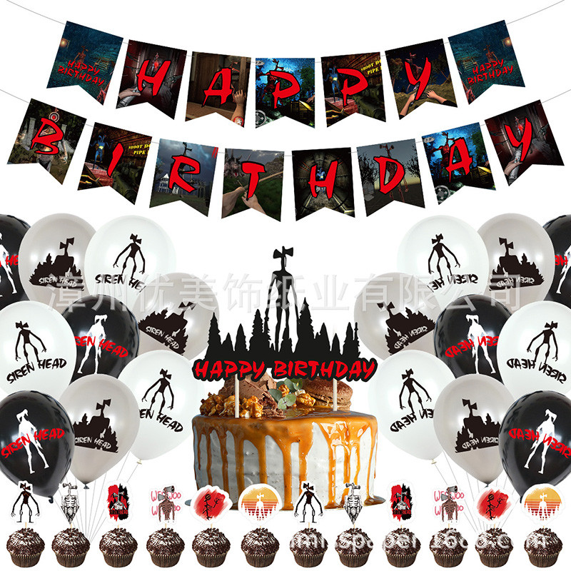 Siren Head Themed Party Balloons Anime Scary Head Field Siren Head Happy Birthday Banner Cake Topper