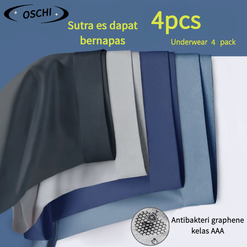 Oschi 4pcs Celana Dalam Pria Pakaian Dalam Pria Sutra Es Antibakteri Grafena Dewasa Boxer Ukuran Bes