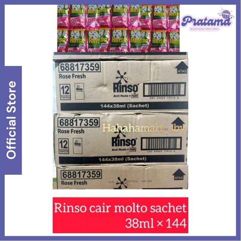 Rinso Cair Anti Noda + Molto Sachet 38ML 1 Dus 144Pcs - Detergent Rinso Molto Cair 38ml Kartonan 1 D