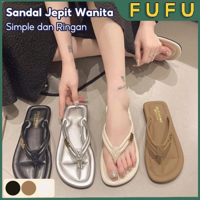 FUFU Sandal Flat Wanita Kasual Outdoor
