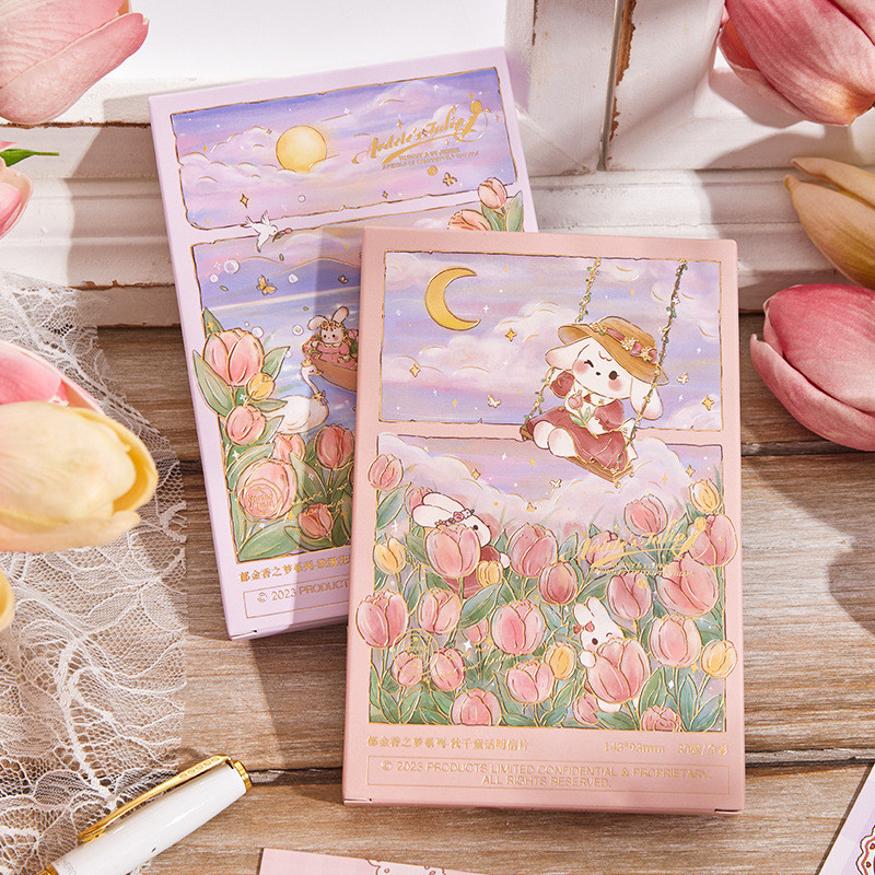 

30 Pcs/Set Tulip Dream Series Postcard Creative Hand Drawing Rabbit And Flower Greeting Message Cards Stationery Supplies