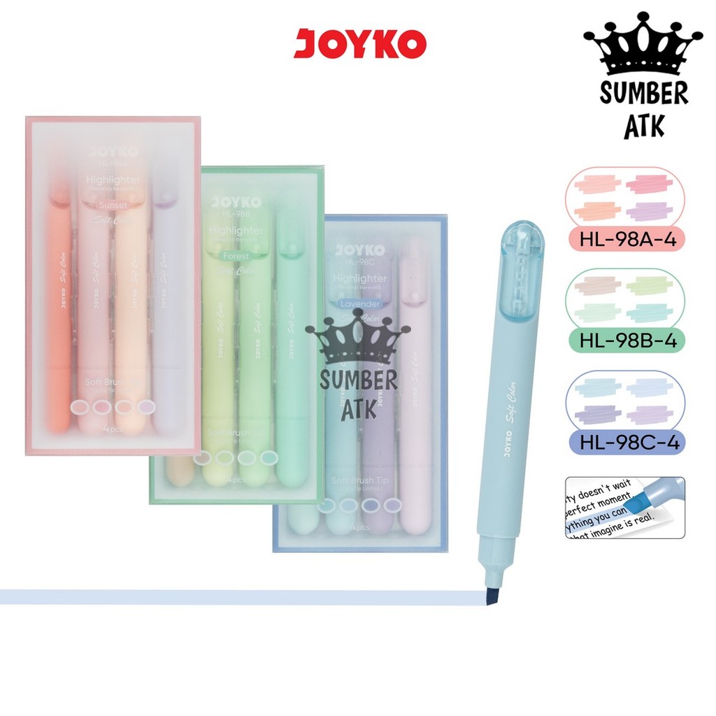 

Penanda Berwarna Highlighter Joyko HL-98 Soft Color Sunset Forest Lavender