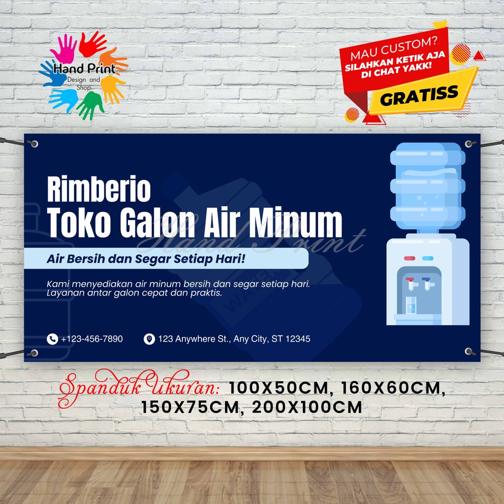 Cetak Spanduk Banner Jualan Galon Air Minum Isi Ulang MMT Spanduk Custom 200x100
