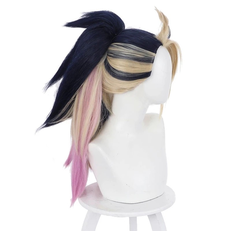 Game LOL KDA The Baddest Akali Role Play Mixed Color Ponytail Long Heat Resistant Synthetic Hair Cos