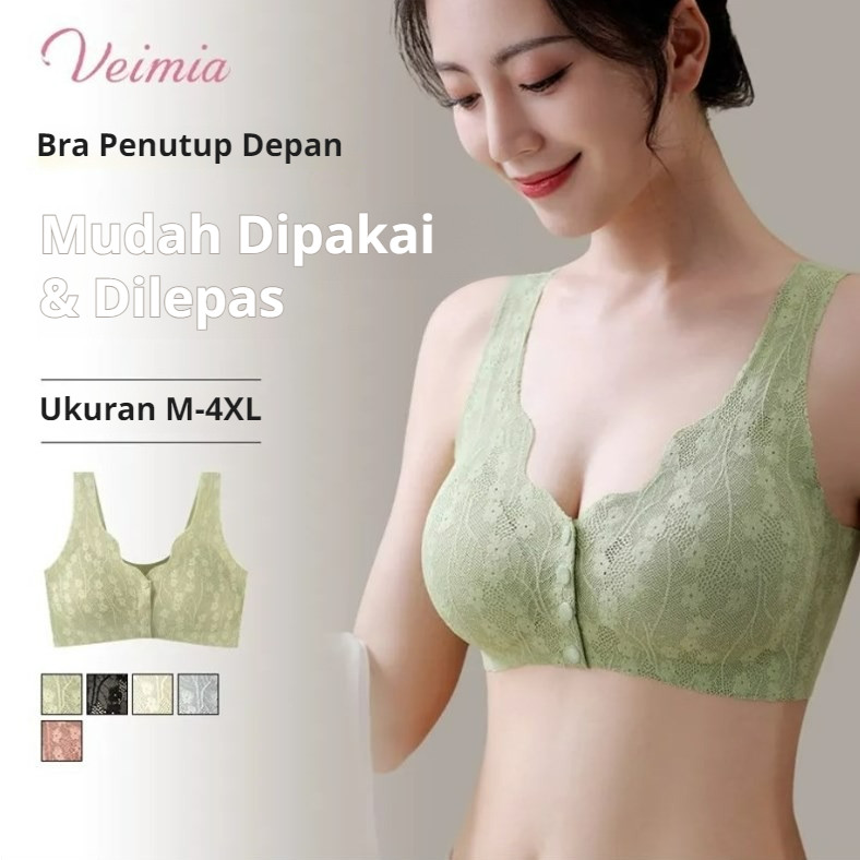 『Veimia』Bra dengan kait depan/anti-kendur/tanpa jahitan untuk Ibu Paruh Baya dan Lansia/Bra Push Up 