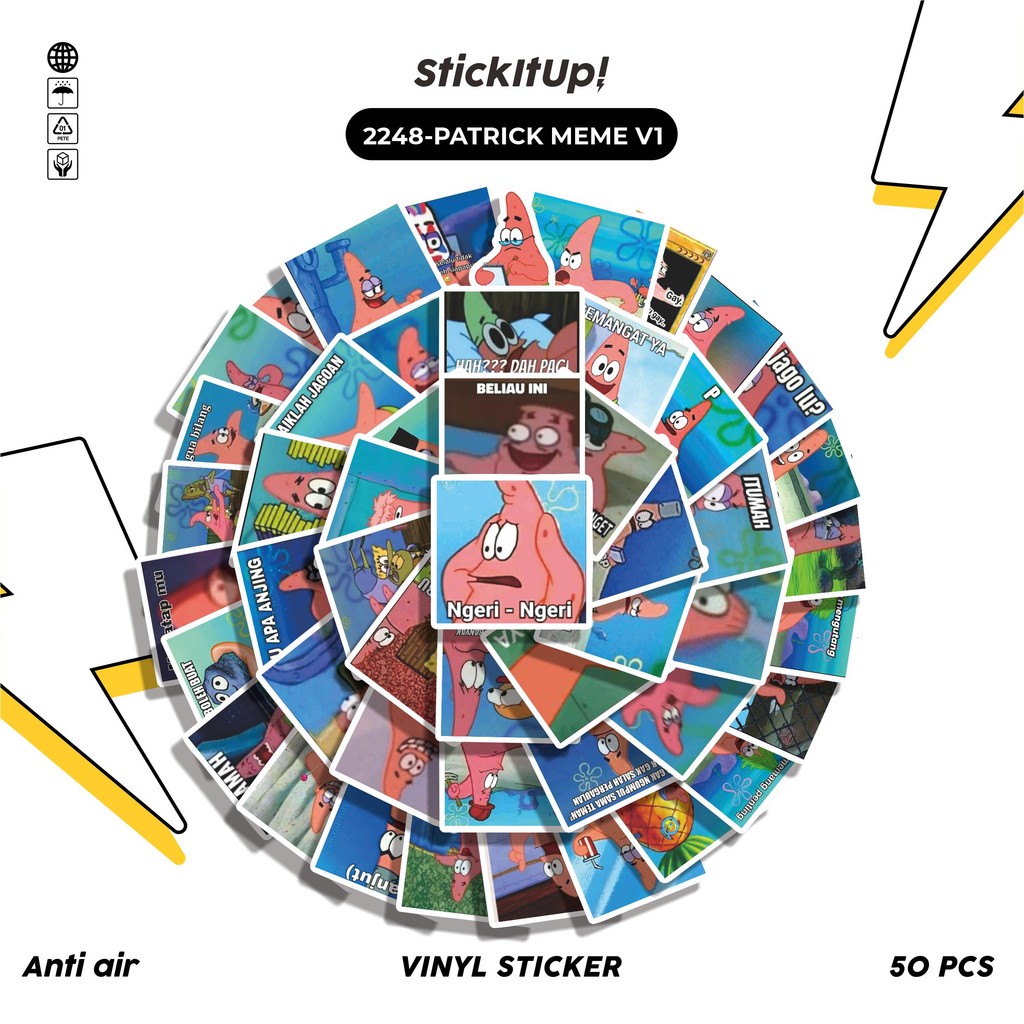 

COD✨ 50 Pcs Stiker Pack PATRICK MEME V1 Lucu Aesthetic Vynil Waterproof untuk Freebies Sticker Buku Journal Casing HP Laptop