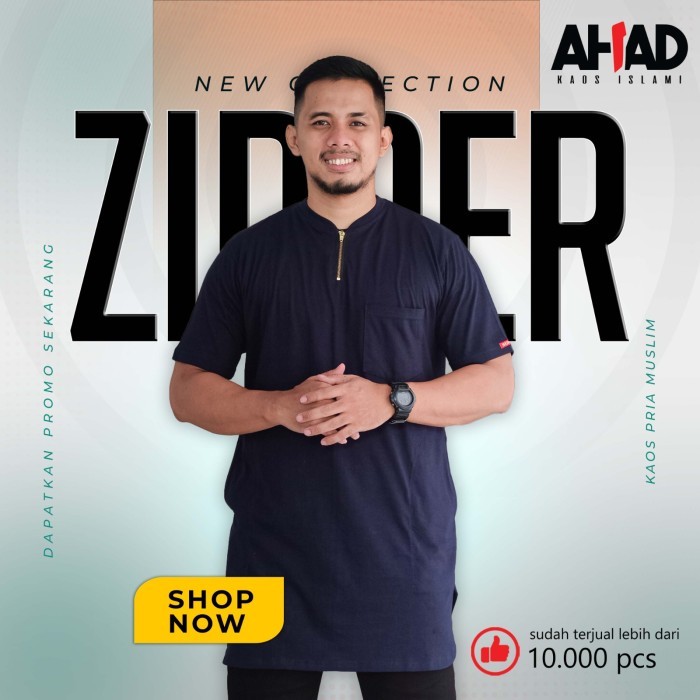 ✔Anh.S✔ -  TERLARIS Kaos Gamis Ahad Zipper Original Pria (AH11) - Nevy, M