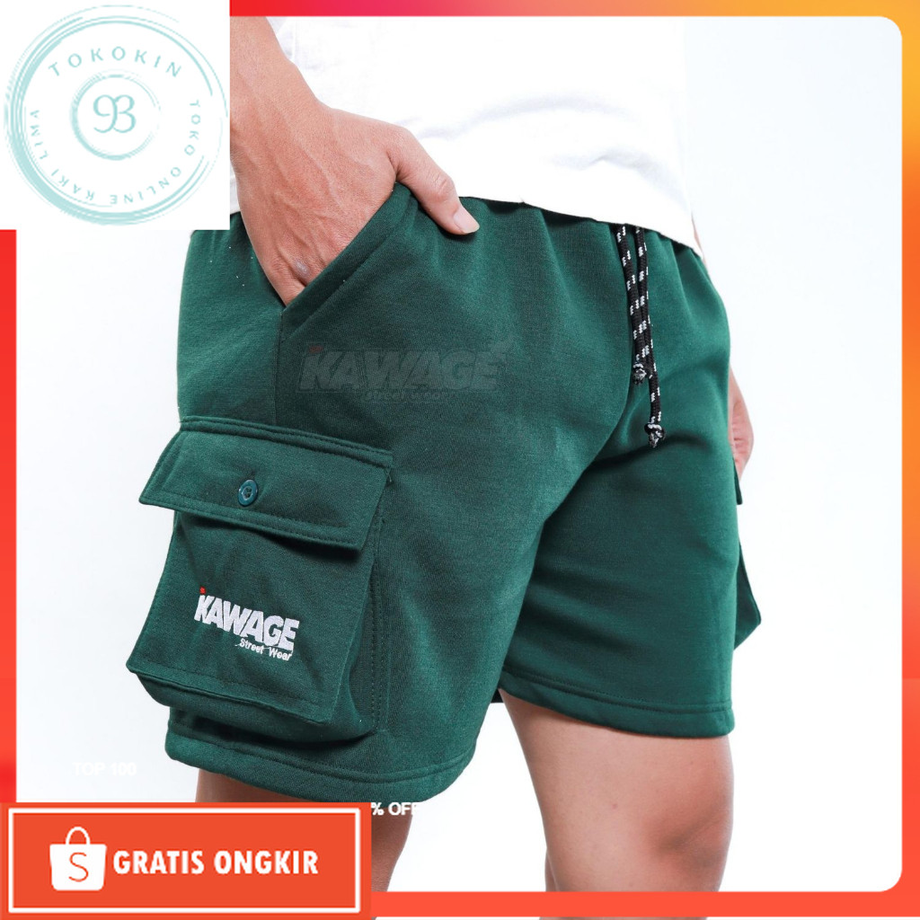 Celana Cargo Terkini Kawage Celana Pendek Cargo Pria Distro Dewasa Bahan Fleece Adem Murah Hijau Bot