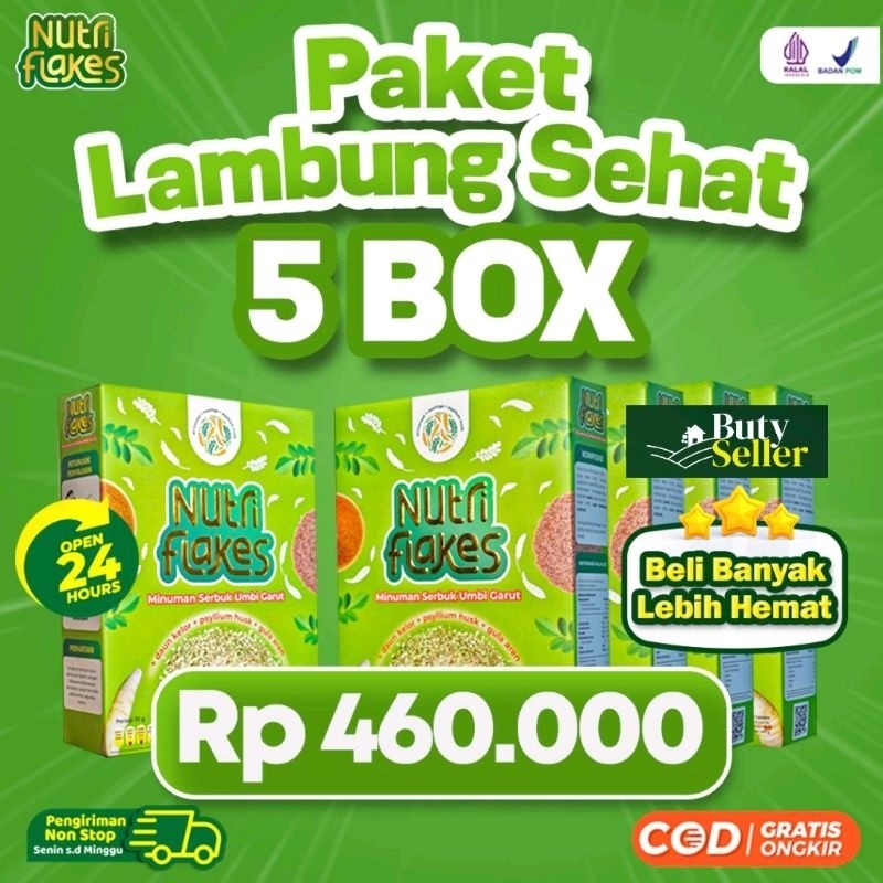 

Paket Nutriflakes 5 Box - Original Minuman Umbi Garut Solusi Atasi Maag Kronis Asam Lambung Gerd Suplemen Makanan Diet Isi 280gr