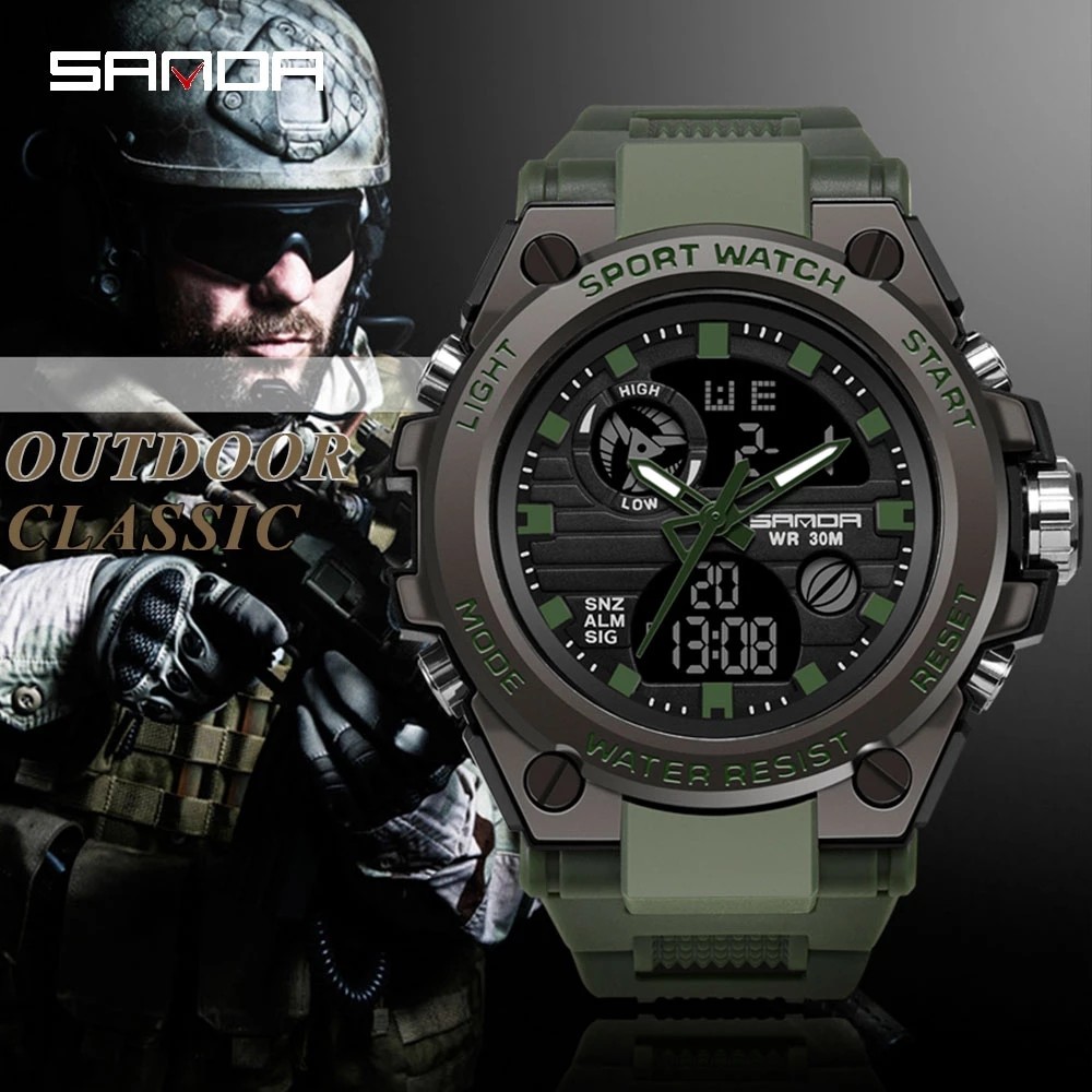SANDA Jam Tangan Digital Pria Gaya G 739 Jam Tangan Olahraga Militer Tahan Air Jam Tangan Elektronik