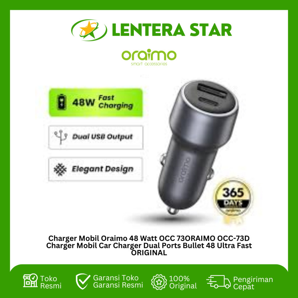 Charger Mobil Oraimo 48 Watt OCC 73 ORAIMO OCC-73D Charger Dual Ports Bullet 48 Ultra Fast ORIGINAL