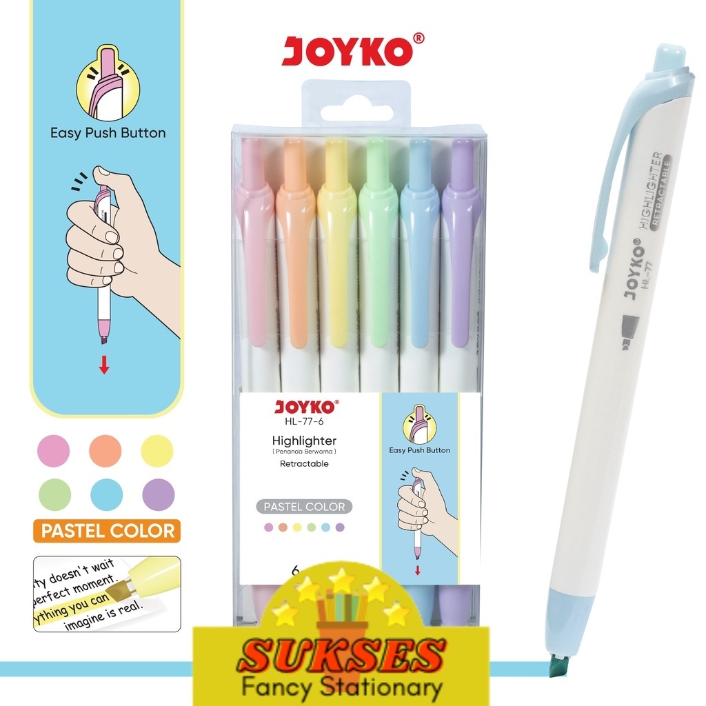 

Penanda Berwarna Highlighter Joyko HL-77-6 Warna Pastel Color