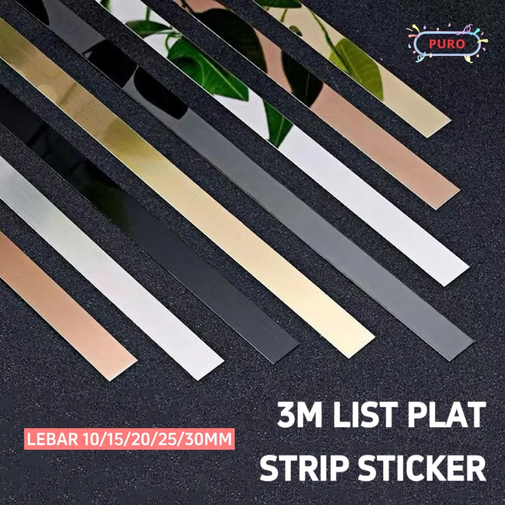 3M List Plat Strip Sticker Gold Stainless Sticker Pembatas Nat Keramik Sticker Dekorasi Lantai Keram
