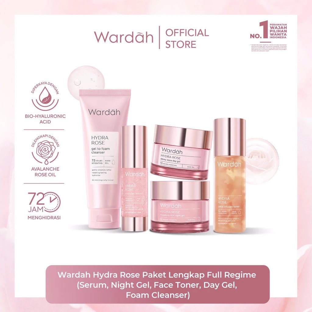 Wardah Hydra Rose Series Cleanser Day Cream Night Cream Skincare Wardah Pelembab
