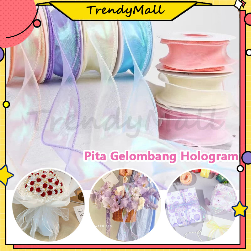 

[4cm x 9 meter] pita fishtail hologram korea korean organza premium pita kado bunga buket dekorasi pita gelombang ribbon fishtai