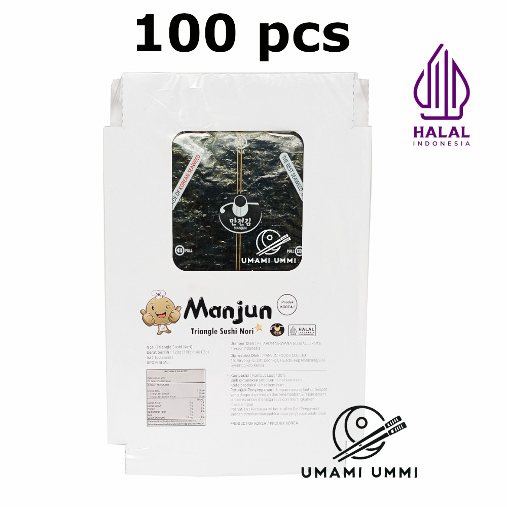 

MANJUN Triangle Sushi Nori Onigiri Wrapper 100 Lembar Rumput Laut Roasted Seaweed Import Korea