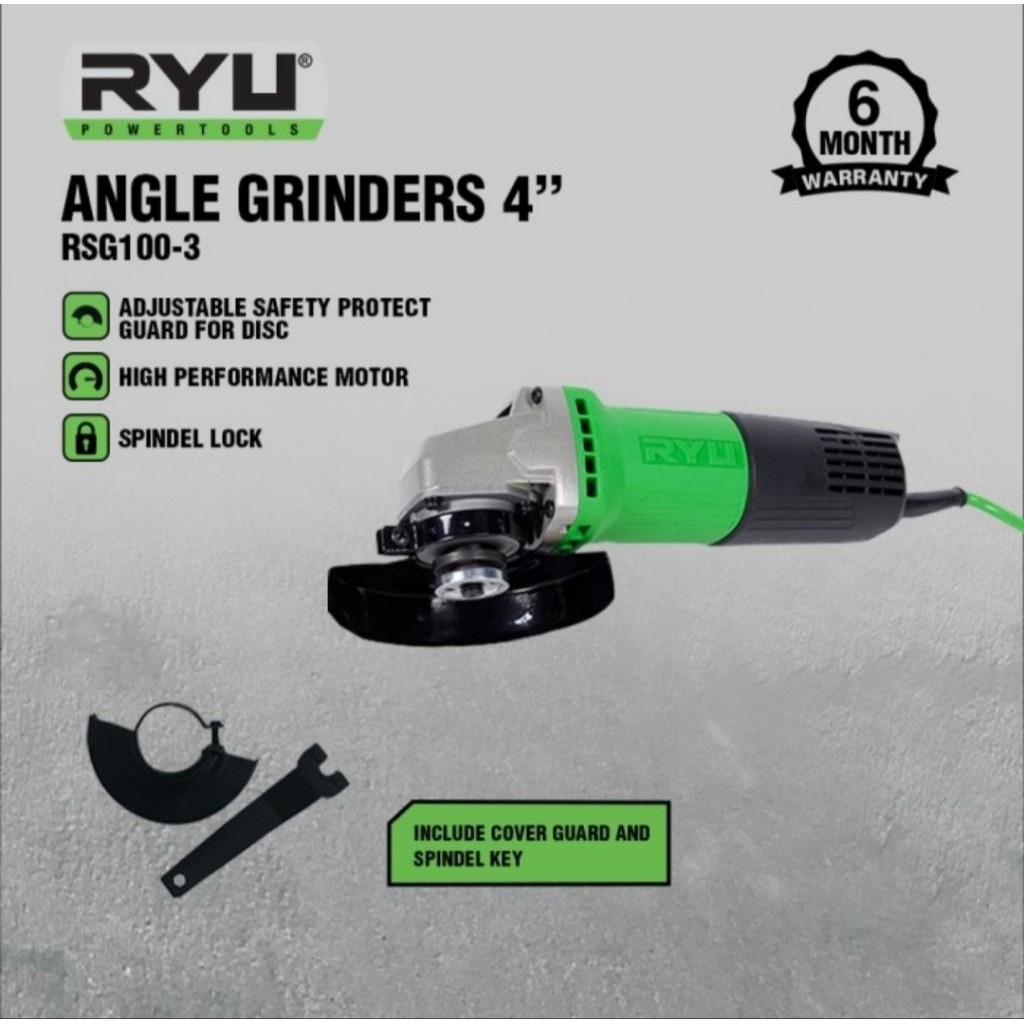 ORIGINAL GERINDA TANGAN RYU RSG100-3 ANGLE GRINDER 4" MESIN GURINDA TANGAN RYU / GERINDA TANGA 4 IN 