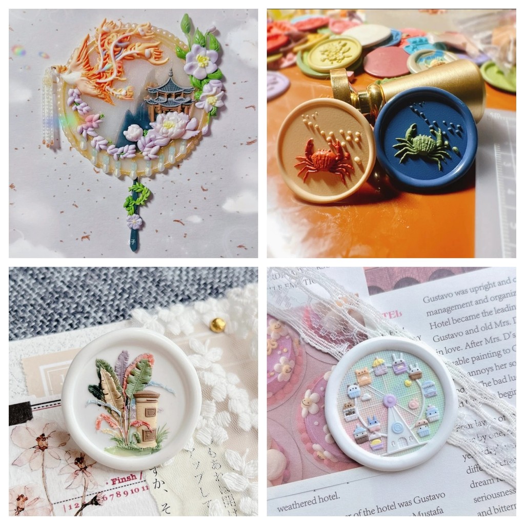 

Fire Seal Phoenix Fan Embossed Copper Stamp Head Cute Lolita Skirt Cat Ferris Wheel Carved Multi-Layer Copper Head Envelope Head