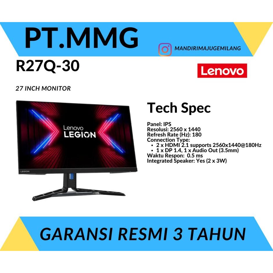 Monitor LED Lenovo Legion R27Q-30 27" IPS QHD 180Hz HDMI DP Speaker