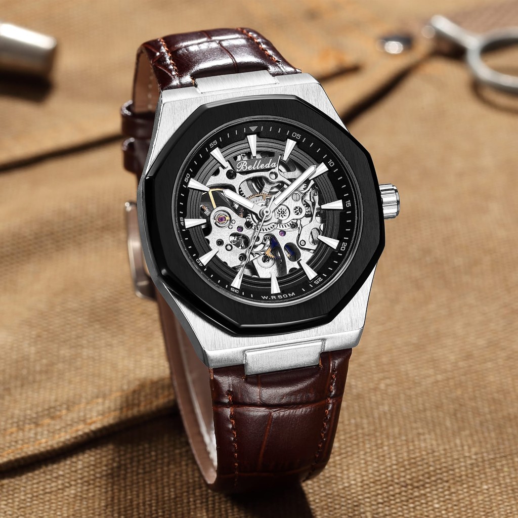 Ready JAM TANGAN AUTOMATIC BELLEDA 9628 KULIT DIAMETER 4,2 JAM TANGAN ANTI AIR