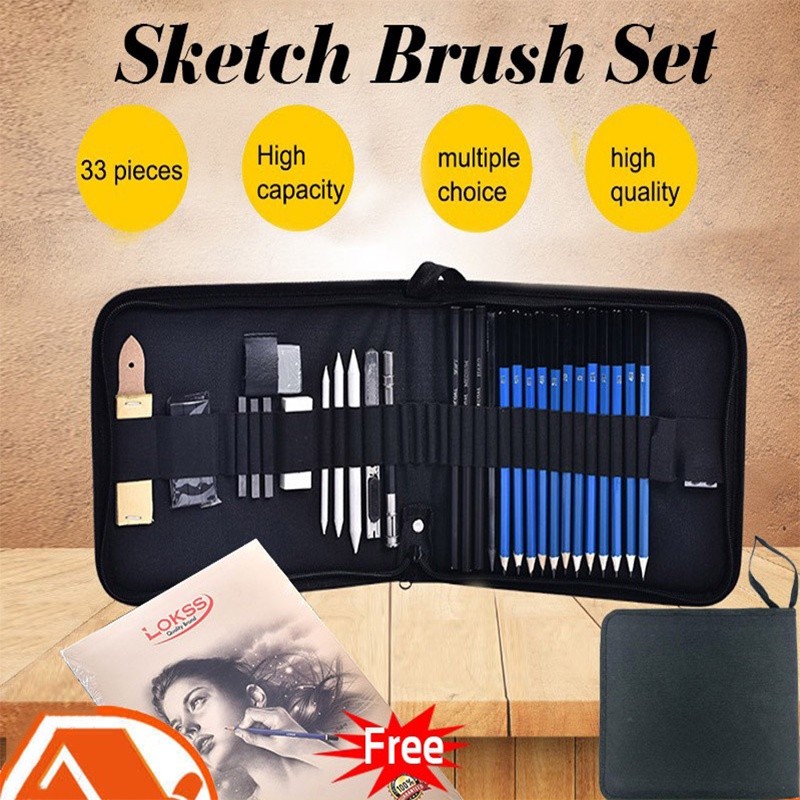 

33PCS/Set Sketch Pensil Pisau Penghapus Dan Pensil Gambar untuk Keperluan Sekolah Pencil Drawing Set