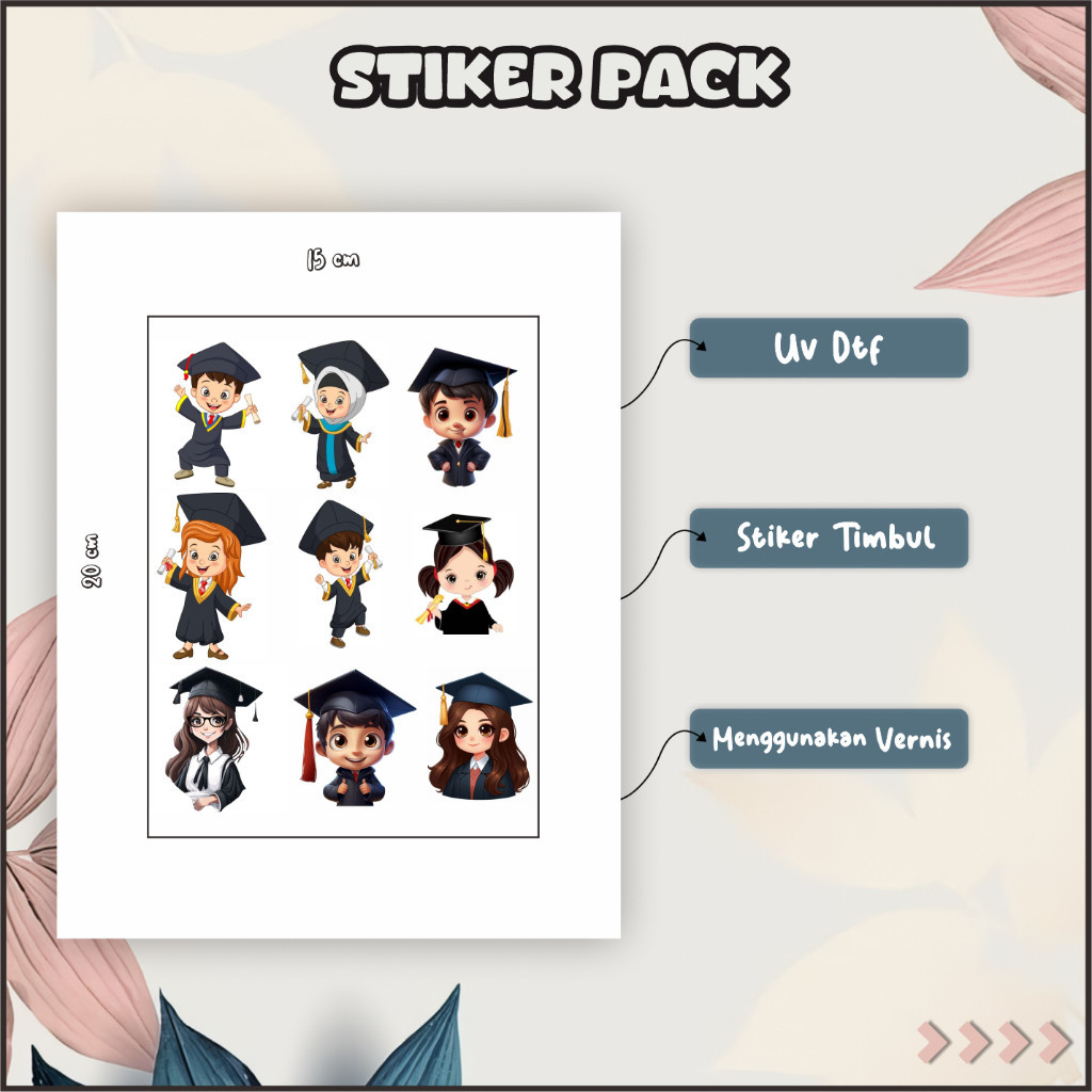 

Stiker Sticker Setiker Setikker Pack UV DTF Motif Toga Graduation/Wisuda Hitam Gold P19