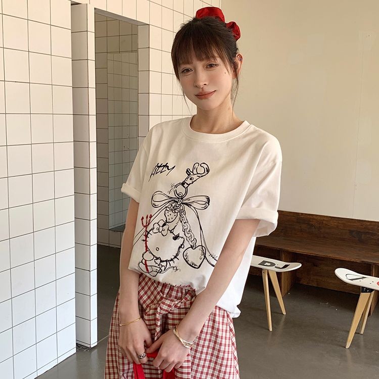 T-Shirt Lengan Pendek Kaos Kaos Basic Putih Korea Wanita Ukuran Besar Oversize Unisex Katun Combed 2
