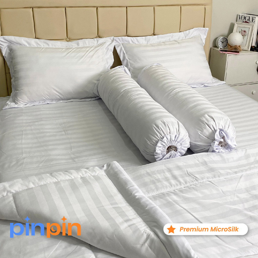 Bed Cover Set Sprei Hotel Tensel Putih Ukuran Lengkap