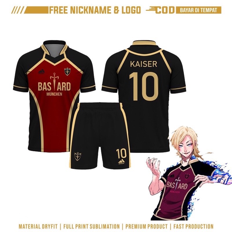 Jersey / Jersy Futsal & Football Motif VL Anime Bastard Munchen Blue Lock Full Printing
