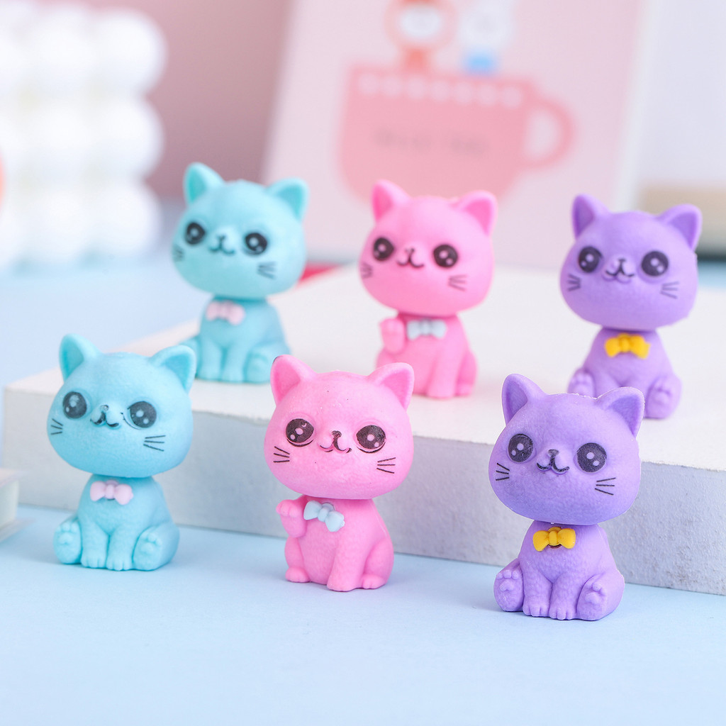 

3 Piece Cartoon Cute Cat Rubber Eraser Novelty Stationery