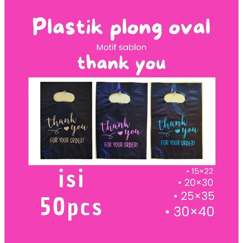 

50pcs kantong plastik pond oval PE hitam motif sablon thank you 1 plastik packing plastik online shop motif sablon thank you