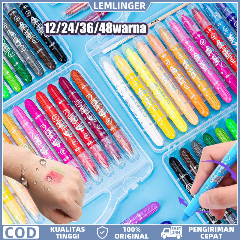 

【LEMLINGER】Crayon Grasp Mata Sedang 12/24/36/48 Warna Krayon Lembut Water Soluble Crayon / Krayon Warna