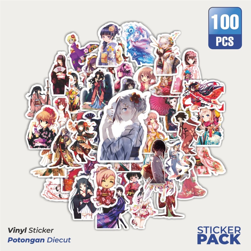 

MURAH 100 PCS Stiker Anime Kimono Girls Waterproof Aesthetic- Untuk Laptop, Motor, dan Helm - Paper Stationery Pack