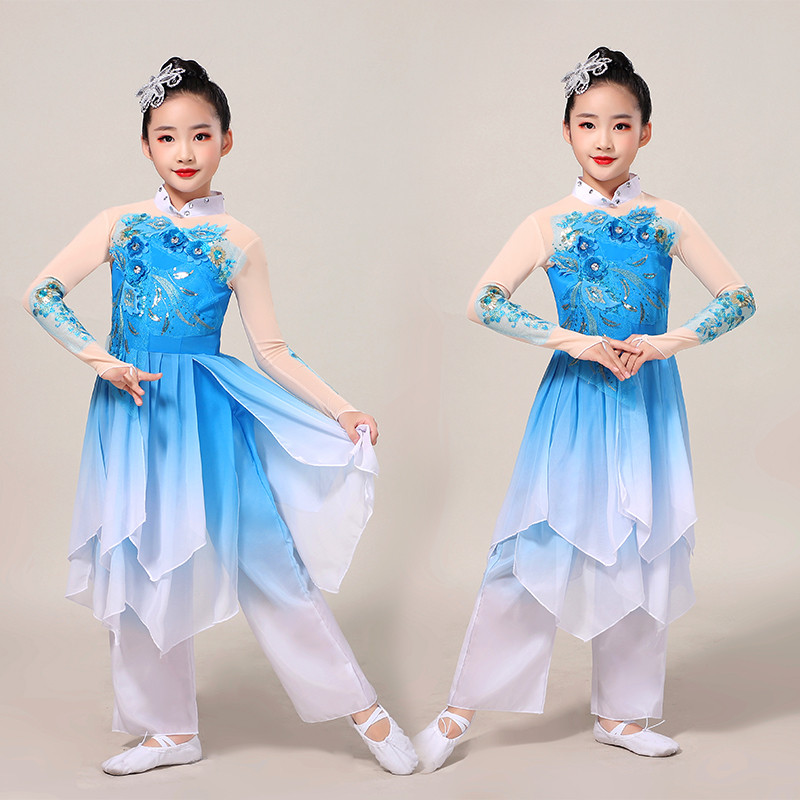 Girls' stereoscopic flower classical dance costumes Chinese Folk Jasmine Yangko costumes fan dance e