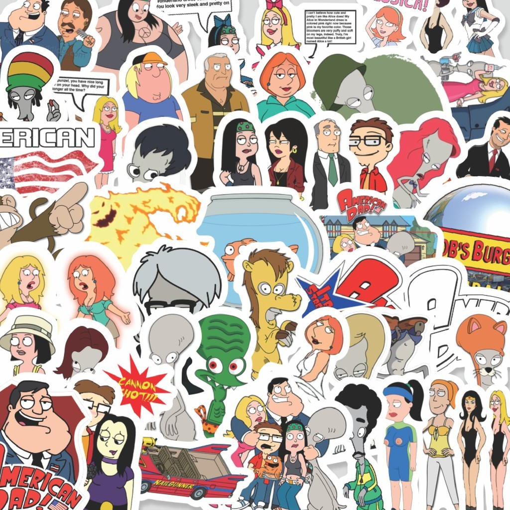 

Stiker Cutting Pack Sticker Kartun American Dad Sticker Isi 100Pcs Series Aesthetic Lucu Keren Untuk Koper Bahan Vynil