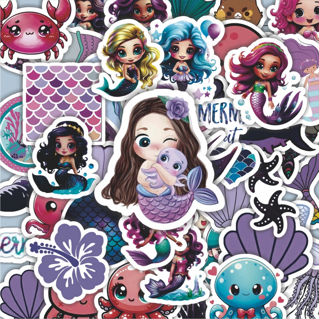 

100PCS Lucu Stiker The Little Mermaid Stiker Aesthetic Stiker Anti Air Stikers Berperekat Waterproof sticker decal buat Motor Helm Buku Journal Koper Casing HP Laptop Botol Minum Hadiah anak