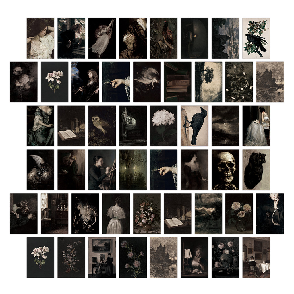 

50pcs Classical Gothic Style Decorative Collage Cards Minimalist Postcards Artistic Romantic Painting Dorm Room Wall Decoration
