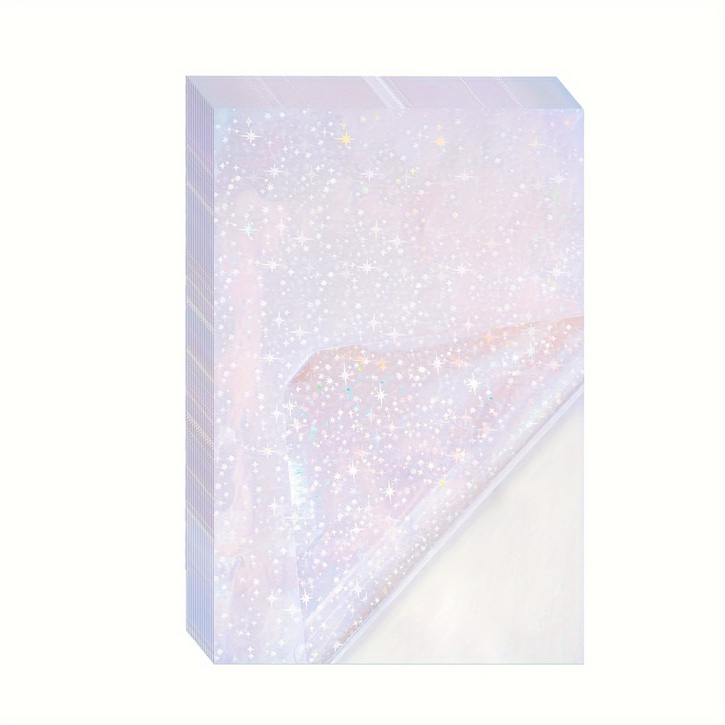 

50 Sheets 4.1*2.9 Inch Star Patterns Holographic Sticker Paper Clear Vinyl Sticker Paper Self Adhesive Waterproof Transparent