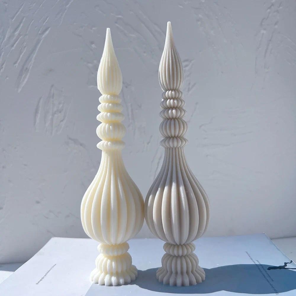 

Tall Ribbed Pillar Candle Molds Geometric Abstract Decorative Soy Wax Mold Taper Spiral Silicone Mould